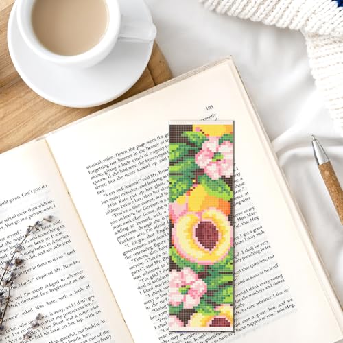 FREEBLOSS 6 Set Cross Stitch Bookmarks Kit Fruit&Flowers Stamped Cross Stitch Kit DIY Embroidery Bookmark Set with Instruction for Adults Beginners Gift for Reading Enthusiasts 8 * 2.4inch 11CT