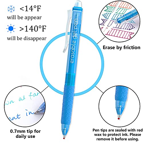 Vanstek 15 Colors Retractable Erasable Gel Pens Clicker, Fine Point(0.7), Make Mistakes Disappear, Premium Comfort Grip for Drawing Writing Planner and School Supplies - color: Multicolor