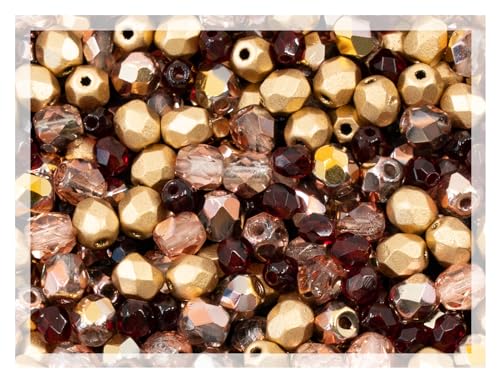 0.88oz (Approx. 500 Beads) Mix of Faceted Fire Polished Pressed Czech Glass Beads, Sparkling Shiny Mix BCV - color: Mix 02 Red Gold