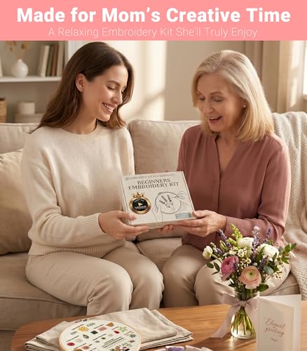 ZenHues Embroidery Kit for Beginners Adults with Level 0 Practice Sampler, 5 Pre-Printed Patterns & Video Tutorials with 7.8" Hoop, Learn 30+ Stitches, DIY Needlework Craft Gift for Women