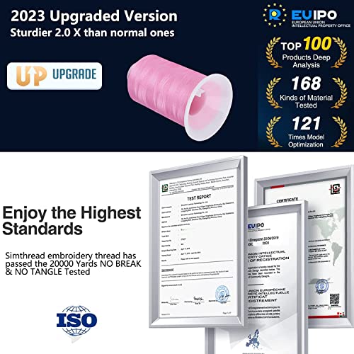Simthread Embroidery Thread 5500 Yards Pink 085, 2 Huge Spools 40wt Polyester for Brother, Babylock, Janome, Singer, Pfaff, Husqvarna, Bernina Machine - color: Pink
