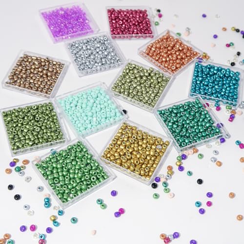 11200pcs Glass Seed Beads for DIY Crafting Bracelet Necklace Embroidery Jewelry Making Supplies (3mm, 400pcs/Color, 28 Colors, Metallic Scheme) - color: Metallic