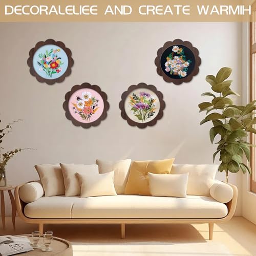4 Sets Wood Embroidery Hoop Frame 8 Inch Sunflower Embroidery Display Frame Large Round Wooden Embroidery Frame for Finished Cross Stitch Hoop Frame DIY Decor Sewing Ornaments - style: Retro Brown