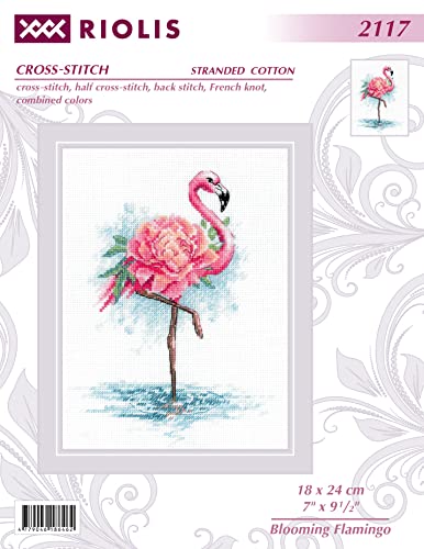 RIOLIS - Blooming Flamingo 2117, Animals Cross Stitch Kits 7" x9½, Cross Stitch Kits for Beginners & Advanced, Crossstitching Kit Adult, Embroidery Counted Stitching Kit - style: Blooming Flamingo 2117