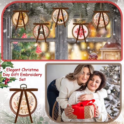 12 Sets 3 Inch Christmas Embroidery Hoop, Imitated Wood with Bow, Thin Bow - size: 3.9 Inch, style: Thin Bow