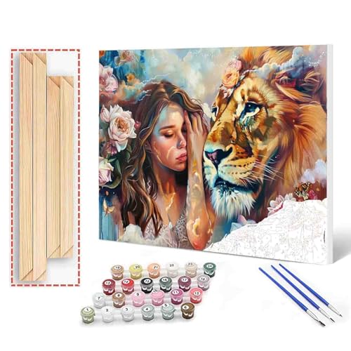 Paint by Numbers for Adults DIY Girl and Lion in Smoke Paintings Beauty and the Beast Oil Painting Kit for Kids Beginner Acrylic Pigment Painting Art Painting by Numbers Wall Decor(Manual Frame) - color: Art-03, size: 16''Wx20''H(DIY Frame)