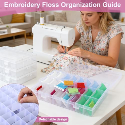 3 Embroidery Floss Organizer Box with 500 Floss Bobbins and 3 Bobbin Winder, Cross Stitch Needlepoint Thread Organizer Kit, Embroidery Accessories and Supplies