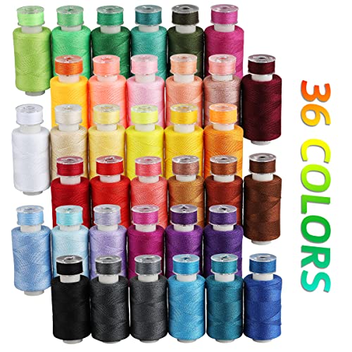 Blibly 72Pcs Bobbins Sewing Thread Kits, 500 Yards Per Polyester Thread Spools with Needle, Threader, Scissors and Ruler, Prewound Bobbin with Case for Hand and Sewing Machine,36 Colors