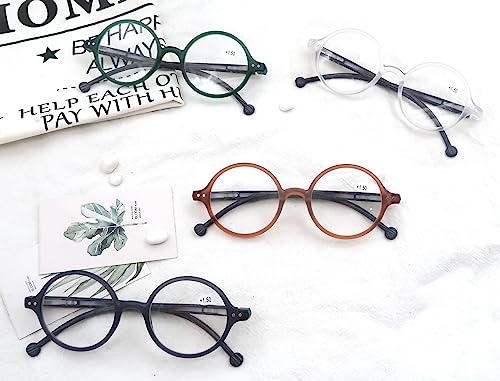 Round Reading Glasses for Women Men Blue Light Blocking Circular Readers Unisex Ultra Lightweight Circle Eyeglasses - color: Black/Clear/Transparent Brown&green