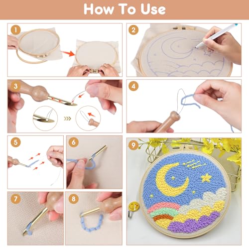 MSDADA 21PC Punch Needle Kit, Adjustable Punch Needle Tool, Wooden Handle Embroidery Pen Kits, Hoops, Cloth, Punch Needle Set Adults Beginner for DIY Craft, Perfect for Decoration and Gifts(Blue) - color: Blue
