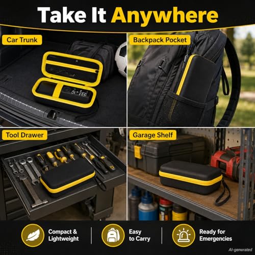 Hard Tire Inflator Case for Airmoto 120 PSI Air Compressor - color: Black+Yellow Zipper