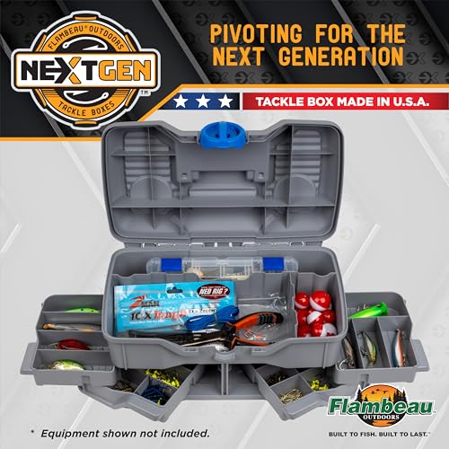 Flambeau Outdoors NextGen 4/0 Tackle Box, 4 Pivot Trays, 25-Piece Kit, Gray - size: Medium - With Tackle Kit - Light Gray