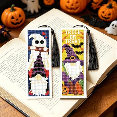 ACRNIGHEET 6PCS Cross Stitch Bookmark Kit (Halloween Dwarf Pattern) - style: Halloween Dwarf Patterns