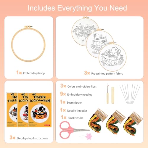 FEIYUENO 3 Pack Halloween Pumpkin Embroidery Kit for Beginner Adults - color: Halloween