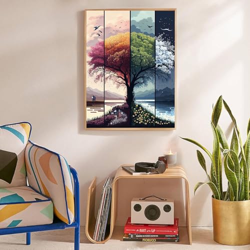 Tree Stamped Cross Stitch Kits for Beginners Adults,Landscape Dimensions Needlepoint Art Crafts,Counted Cross Stitch Kits Embroidery Kits for Beginners Adults for Home Decor 11.8x15.7inch - color: Cross Stitch-1011-4