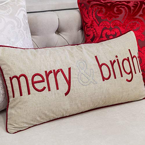 Embroidery Velvet Throw Pillow Cover, Merry Christmas Series (Natural) - color: Natural