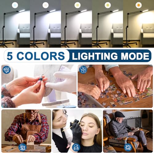 15X Magnifying Glass with Light and Stand, Super Bright 2,200 Lumens LED Magnifying Floor lamp with 5 Wheels Rolling Base, 5 Color Modes Stepless Dimming Lighted Magnifier for Esthetician - Black - color: Black