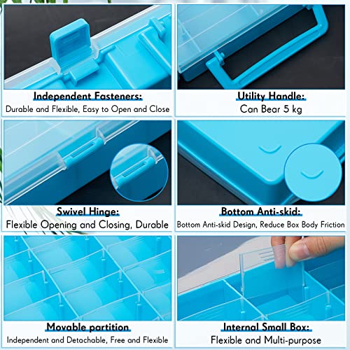 Juexica 2 Pcs 48 Grid Plastic Bead Storage Organizer Box, Blue - color: Blue