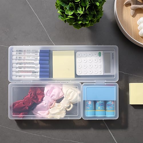 novelinks Clear Pencil Box and Small Plastic Storage Containers with Lids - color: 9 Pack Medium -Clear