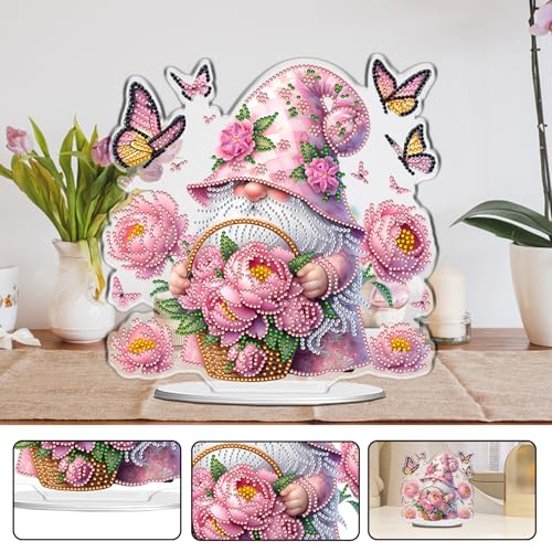 POETRYDRAW Diamond Art Ornament Desktop Kit Flower Gnome, Stand Up Diamonds Painting Ornament for Adults, 5D DIY Special Diamond Gem Craft Tabletop Placement Board Kit - color: Flower Gnome