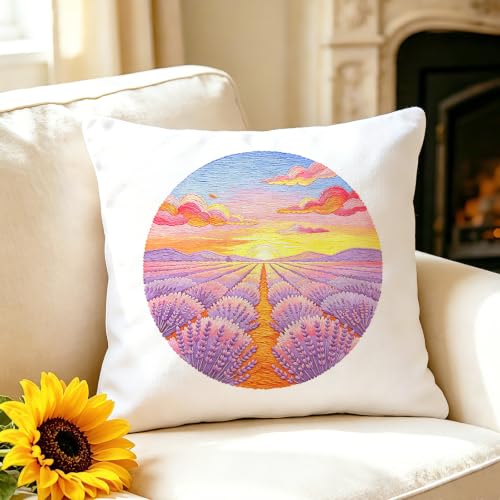 BEUNITONE 4 Set Embroidery Kits for Beginners, Pink Scenery Design with Pre-Stamped Pattern Craft Kits Include Instruction and Hoops, 7.9"x7.9" Needlepoint Kits for Festival Gifts and Home Decor - style: C-Dreamy Scenery