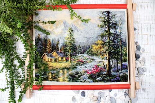 Luca-S SRL Needlework Frame, Embroidery Frame with Clips, Cross Stitch Tapestry Stitching (20 x 24 cm), Beige/Red