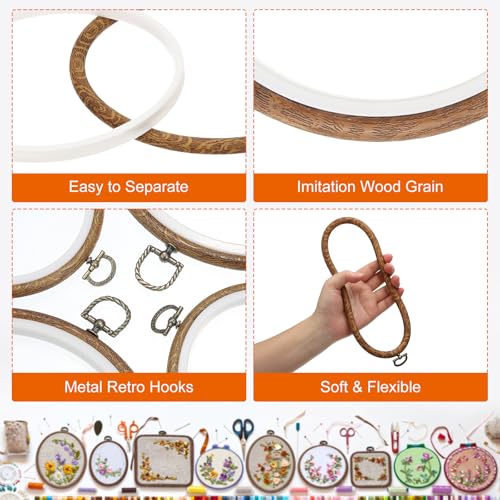 PATIKIL 4inch Embroidery Hoop, 4pcs Cross Stitch Hoop Rubber Imitated Wood Circle Frame Ring for Embroidery Art Craft Sewing Ornaments Hanging Decoration - size: 4in