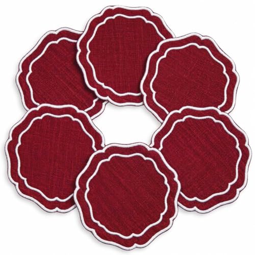 Linen Coasters for Drinks, Set of 6, 6 inch, Red - color: 1272 - Red, size: 6 inches