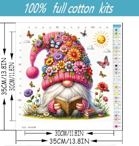 Gnome Stamped Cross Stitch Kits for Adults Beginner, Flowers Counted Cross Stitch Kits Printed Stitching Cute Patterns Dimensions Needlepoint Art Crafts Embroidery Kits for Adults - color: Cross Stitch-1215-1