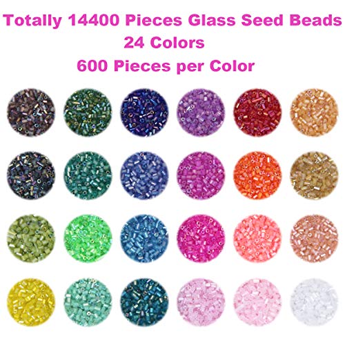 EuTengHao 14400pcs Tube Beads Bugle Glass Seed Beads, Small Craft Spacer Beads for DIY Bracelet Necklaces Crafting Jewelry Making Supplies with Two Crystal String (3mm, 600 Per Color, 24 Colors) - size: 3mm