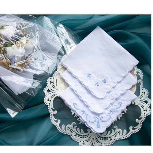 MileyMarla Ladies Embroidery Cotton White Handkerchiefs Lace Wedding Hankies - color: F01-3pcs
