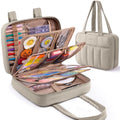 AMOIGEE Sewing Bag Organizer with 17 Clear Pockets and Tool Holders - color: Greige
