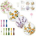 INFUNLY 4 Pack Seasons Flowers Embroidery Starter Kit for Beginners Branches Leaves DIY Embroidery Kits for Adults Stamped Needlepoint Set with Step-by-Step Instructions Threads Craft Lover Gift - style: Seasons