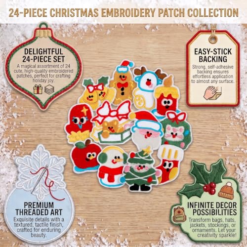 24PCS Christmas Embroidered Patches, Self Adhesive Holiday Appliques - color: Christmas Themed