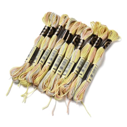 Cross Stitch Floss 10 Skeins Variegated Embroidery String 6 Strands Segment Dyed Polyester for Friendship Bracelet Needlepoint Sewing Knitting Crafts (Pale Goldenrod) - color: Pale Goldenrod