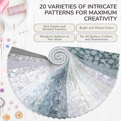 Tinyspool & Co.'s Twirlie Roll 40 Precut Quilting Fabric Strips for Quilting Supplies, Crafting, Sewing, Soft Cotton Strip for Blanket, Rug, Upholstery, Home Decor, and Purse Making, Sage Moonstone - color: Sage Moonstone