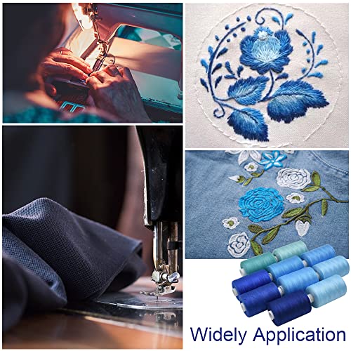 Sewing Thread 10 Color Sewing Industrial Purpose 1000 Yards Per Spool 40S/2 Polyester for DIY Sewing Machine,Embroidery Machine,Hand Sewing (Blue) - color: Blue
