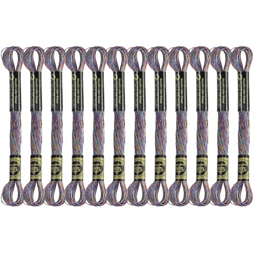 12 Skeins Embroidery Floss, Deep Multicolored Metallic Embroidery Thread Polyester Cross-Stitch Threads for Hand Embroidery String Art DIY Creation - color: Deep Multicolored