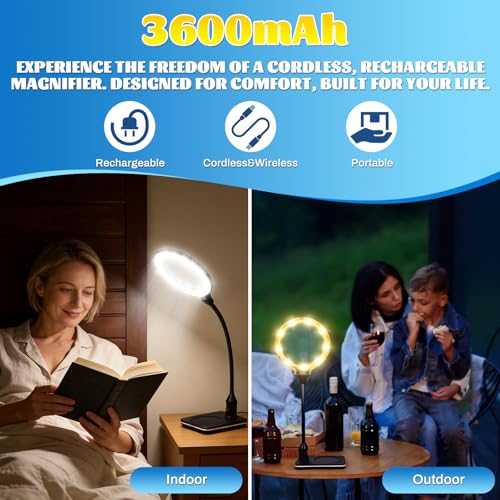 Rechargeable Magnifying Glass with Light and Stand, 15X 30X