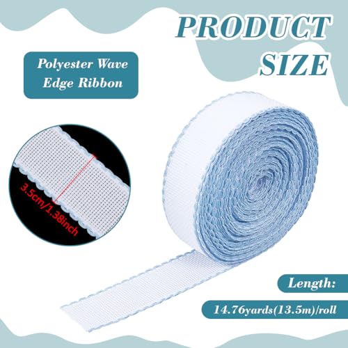 BENECREAT 14.8yd x 1.4in Aida Band with Light Sky Blue Edge, Cross Stitch Fabric for Embroidery Needlework Bookmark DIY Crafts, 0.7mm Thick - color: Light Sky Blue Edge