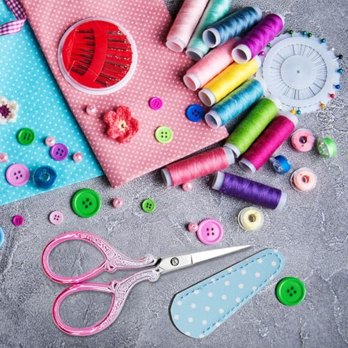 3.6Inch Little Scissors Sewing Scissors with Leather Scissor Cover - color: Silver Purple