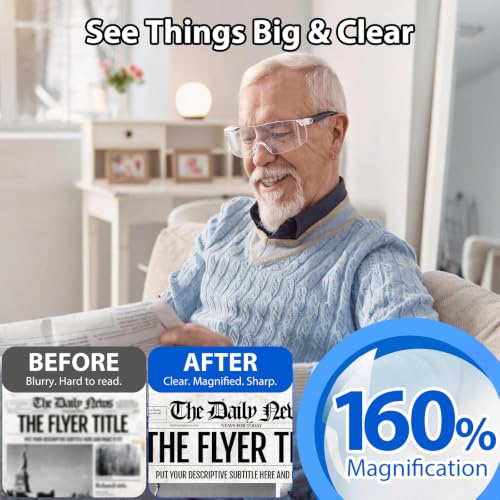 1 Pack 160% Magnifying Glasses for Close Work – Lightweight Hands-Free Magnifier for Reading, Sewing & Crafts, Fits Over Prescription Glasses