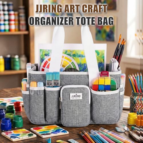 JJRING Large Foldable Craft Organizer Tote With Zipper & Divider, Grey - color: Grey, size: Large