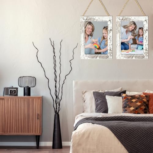 4x6 Hanging Collage Picture Frames Wall Decor, 1-Opening 4x6 Rustic Wood Frame with Hemp Rope Rustic White - color: Rustic White, size: 4x6