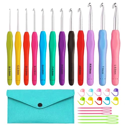 Yarniss 12Size Crochet Hooks 2.0~8.0mm, Ergonomic Crochet Hook for Beginner - size: 12 Size(2.0~8.0mm)