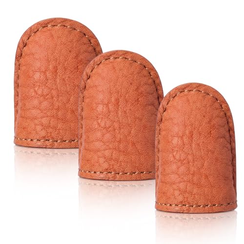 FineCheer 3 Pcs Leather Thimble for Hand Sewing Adjustable Finger Protector