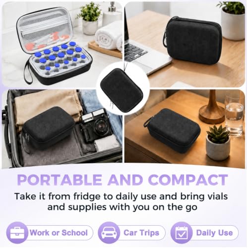 Peptide Case for Fridge Travel with 1* Reusable Ice Pack - color: Black+grey- 5×3ml+10×(5ml/10ml)
