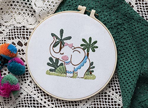 Ebherys Level 1 Embroidery Kits for Beginners and Adults, Different Animals Pattern, 1set as a Pack, inculde 1 Hoop, Instruction and Enough Threads, Easy and Basic Stitches (Elepant) - color: Elepant