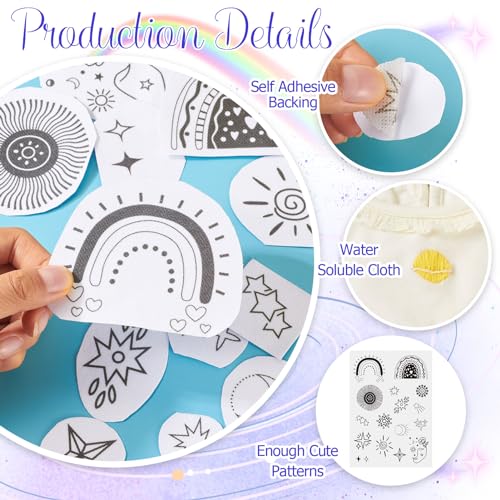 Magibeads 60Pcs Moon Sun Star Water Soluble Embroidery Stabilizer Adhesive Stick and Stitch Embroidery Transfer Paper for Hand Sewing Beginners Adults - color: Moon & Sun & Star