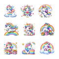 9pcs Unicorn Rainbow Birthday Iron On Decals Thermal Transfer Stickers for Clothing Appliqued Sublimation Patches Iron On Transfer Designs Heat Press Vinyl for Shirts Pillow Covers - style: 9PCS-E01(Small)